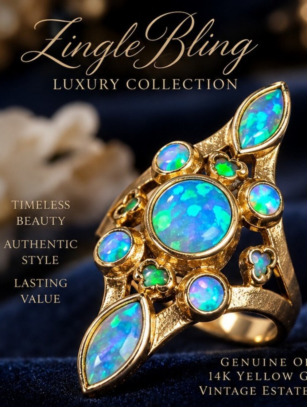 14K Yellow Gold Genuine Opal Statement Ring 8g Size 6.25 Marked S